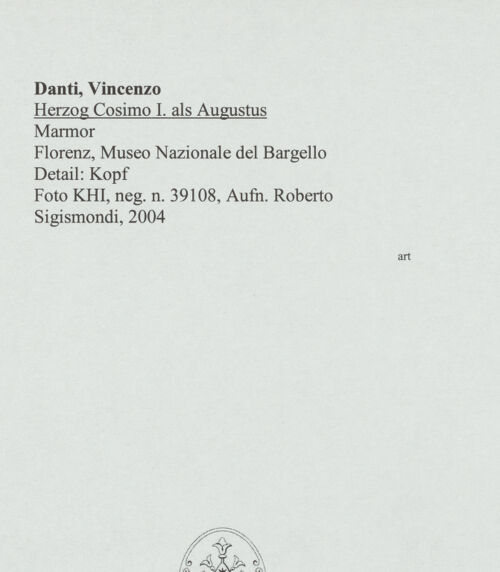 Rückseite von Kunsthistorisches Institut in Florenz [http://creativecommons.org/licenses/by-nc-sa/4.0/] Herzog Cosimo I. als Augustus - Detail: Kopf, bh572373_recto. Foto: Sigismondi, Roberto.