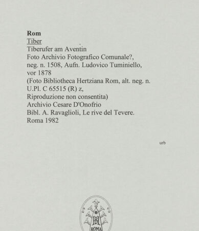 Rückseite von Archivio Fotografico Comunale? [https://www.deutsche-digitale-bibliothek.de/content/lizenzen/rv-ez/] Tiberufer - Tiberufer am Aventin, bh572438_recto. Foto: Tuminiello, Ludovico.