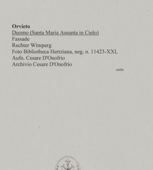 Rückseite von Bibliotheca Hertziana [http://creativecommons.org/licenses/by-nc-sa/4.0/] Duomo & Santa Maria Assunta in Cielo - Rechter Wimperg, bh574660_recto. Foto: D'Onofrio, Cesare.