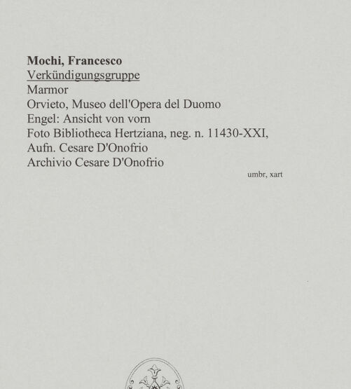 Rückseite von Bibliotheca Hertziana [http://creativecommons.org/licenses/by-nc-sa/4.0/] Verkündigungsgruppe - Engel: Ansicht von vorn, bh574666_recto. Foto: D'Onofrio, Cesare.