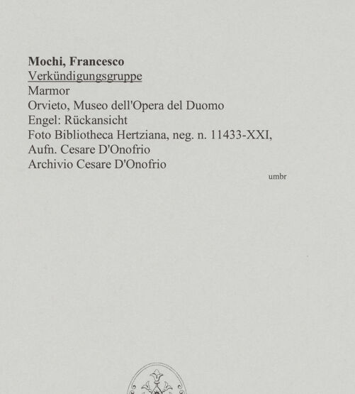 Rückseite von Bibliotheca Hertziana [http://creativecommons.org/licenses/by-nc-sa/4.0/] Verkündigungsgruppe - Engel: Rückansicht, bh574669_recto. Foto: D'Onofrio, Cesare.