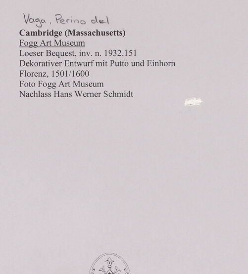 Rückseite von The Harvard University Art Museums, Cambridge MA [https://www.deutsche-digitale-bibliothek.de/content/lizenzen/rv-ez/] Dekorativer Entwurf mit Putto und Einhorn - , bh574701_recto. Foto.