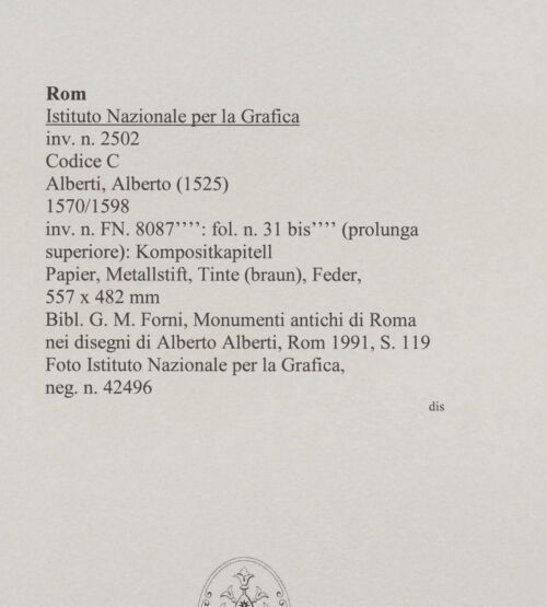 Rückseite von Istituto Nazionale per la Grafica [https://www.deutsche-digitale-bibliothek.de/content/lizenzen/rv-ez/] Codice C (2502)Kompositkapitell - , bh575845_recto. Foto.