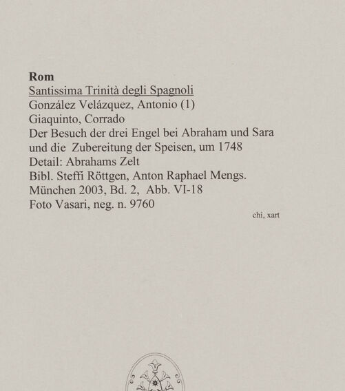 Rückseite von Vasari [https://www.deutsche-digitale-bibliothek.de/content/lizenzen/rv-ez/] Der Besuch der drei Engel bei Abraham und Sara und die Zubereitung der Speisen - Detail: Abrahams Zelt, bh575992_recto. Foto.