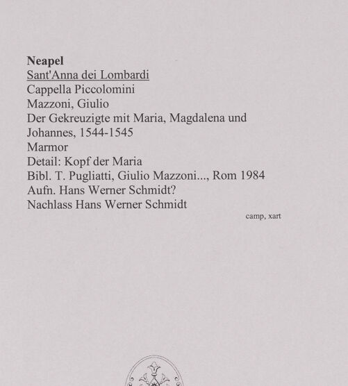 Rückseite von Schmidt, Hans Werner? [https://www.deutsche-digitale-bibliothek.de/content/lizenzen/rv-ez/] Der Gekreuzigte mit Maria, Magdalena und Johannes - Detail: Kopf der Maria, bh576111_recto. Foto: Schmidt, Hans Werner?.