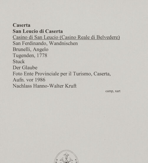 Rückseite von Ente Provinciale per il Turismo, Caserta [https://www.deutsche-digitale-bibliothek.de/content/lizenzen/rv-ez/] TugendenGlaube - Gesamtansicht, bh576865_recto. Foto.