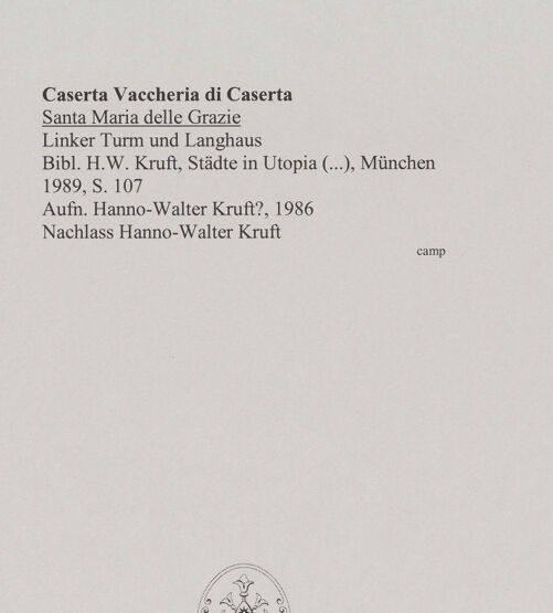 Rückseite von unbekannt [https://www.deutsche-digitale-bibliothek.de/content/lizenzen/rv-fz/] Santa Maria delle Grazie - Linker Turm und linke Seite, bh576879_recto. Foto: Kruft?, Hanno-Walter.