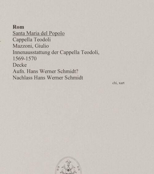 Rückseite von Schmidt?, Hans Werner [https://rightsstatements.org/page/CNE/1.0/] Innenausstattung der Cappella TeodoliDie vier Evangelisten - Teilansicht, bh577301_recto. Foto: Schmidt?, Hans Werner.