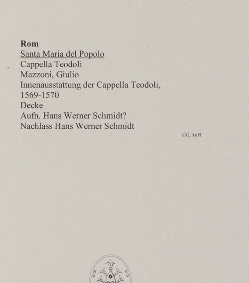 Rückseite von Schmidt?, Hans Werner [https://rightsstatements.org/page/CNE/1.0/] Innenausstattung der Cappella TeodoliDie vier Evangelisten - Teilansicht, bh577302_recto. Foto: Schmidt?, Hans Werner.