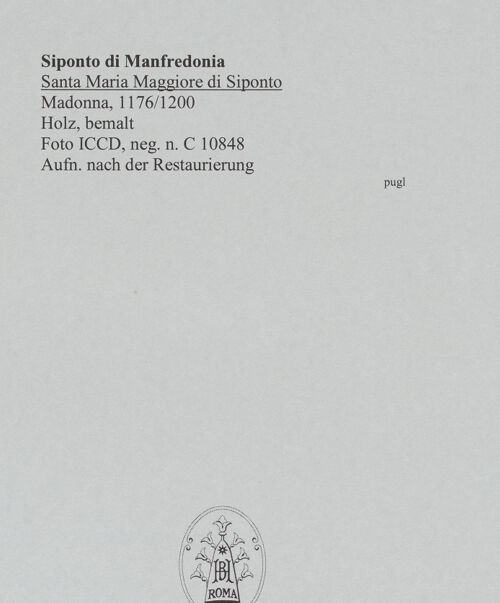 Rückseite von ICCD [https://www.deutsche-digitale-bibliothek.de/content/lizenzen/rv-ez/] Madonna - Gesamtansicht (nach der Restaurierung 1927?), bh577392_recto. Foto.