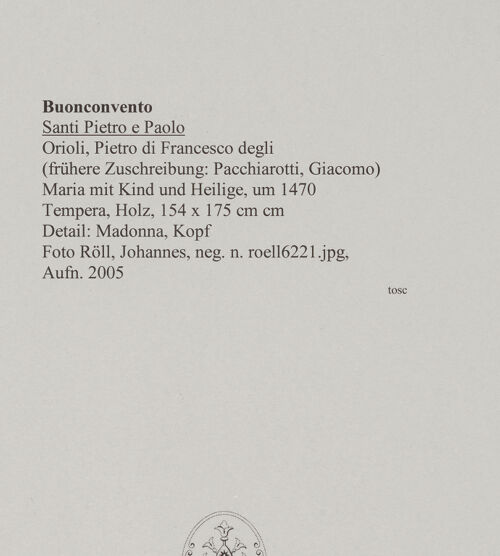 Rückseite von Röll, Johannes [https://rightsstatements.org/page/CNE/1.0/] Maria mit Kind und Heilige - Detail: Köpfe der Maria und des Jesuskindes, bh577803_recto. Foto: Röll, Johannes.