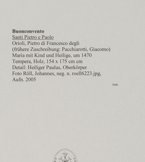 Rückseite von Röll, Johannes [https://rightsstatements.org/page/CNE/1.0/] Maria mit Kind und Heilige - Detail: Heiliger Paulus, Oberkörper, bh577805_recto. Foto: Röll, Johannes.