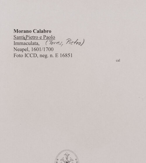 Rückseite von ICCD [https://www.deutsche-digitale-bibliothek.de/content/lizenzen/rv-ez/] Immaculata mit marianischen Symbolen - Gesamtansicht, bh578997_recto. Foto.