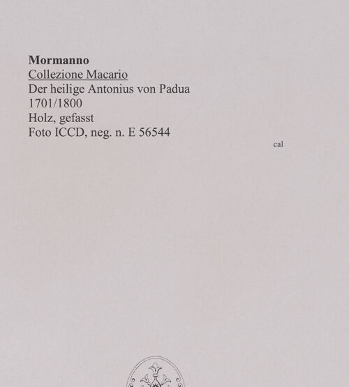 Rückseite von ICCD [https://www.deutsche-digitale-bibliothek.de/content/lizenzen/rv-ez/] Der heilige Antonius von Padua - Gesamtansicht, bh579037_recto. Foto.