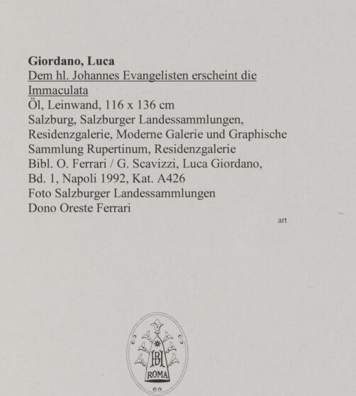 Rückseite von Salzburger Landessammlungen [https://www.deutsche-digitale-bibliothek.de/content/lizenzen/rv-ez/] Dem hl. Johannes Evangelisten erscheint die Immaculata - , bh579529_recto. Foto.