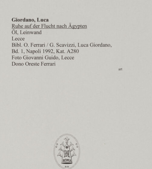 Rückseite von Guido, Giovanni, Lecce [https://www.deutsche-digitale-bibliothek.de/content/lizenzen/rv-ez/] Ruhe auf der Flucht nach Ägypten - , bh579727_recto. Foto.