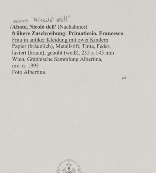 Rückseite von Albertina [https://www.deutsche-digitale-bibliothek.de/content/lizenzen/rv-ez/] Frau in antiker Kleidung mit zwei Kindern - , bh580192_recto. Foto.