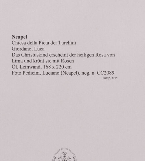 Rückseite von Pedicini, Luciano [https://www.deutsche-digitale-bibliothek.de/content/lizenzen/rv-ez/] Das Christuskind erscheint der heiligen Rosa und krönt sie mit Rosen - Gesamtansicht, bh580545_recto. Foto: Pedicini, Luciano.
