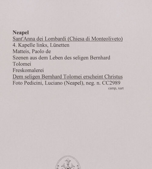 Rückseite von Pedicini, Luciano [https://www.deutsche-digitale-bibliothek.de/content/lizenzen/rv-fz/] Szenen aus dem Leben des seligen Bernhard TolomeiDem seligen Bernhard Tolomei erscheint Christus - Gesamtansicht, bh581377_recto. Foto: Pedicini, Luciano.