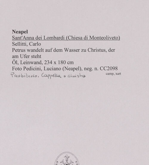 Rückseite von Pedicini, Luciano [https://www.deutsche-digitale-bibliothek.de/content/lizenzen/rv-ez/] Petrus wandelt auf dem Wasser zu Christus, der am Ufer steht - Gesamtansicht, bh581507_recto. Foto: Pedicini, Luciano.