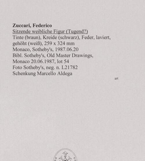 Rückseite von Sotheby's [https://www.deutsche-digitale-bibliothek.de/content/lizenzen/rv-ez/] Sitzende weibliche Figur (Tugend?) - , bh581602_recto. Foto.