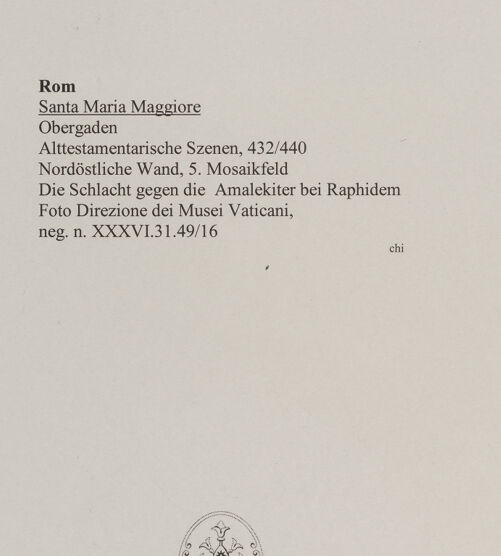 Rückseite von Direzione dei Musei Vaticani [https://www.deutsche-digitale-bibliothek.de/content/lizenzen/rv-ez/] Alttestamentarischer ZyklusDie Schlacht gegen die Amalekiter bei Raphidem - , bh582966_recto. Foto.