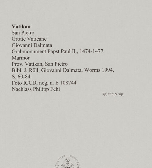 Rückseite von ICCD [https://www.deutsche-digitale-bibliothek.de/content/lizenzen/rv-ez/] Grabmonument Papst Paul II. - , bh583123_recto. Foto.