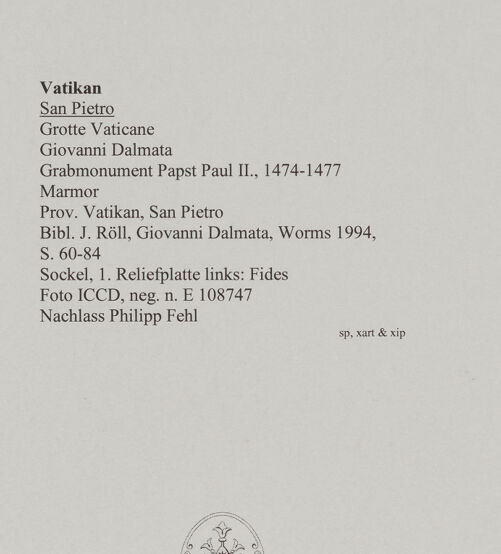 Rückseite von ICCD [https://www.deutsche-digitale-bibliothek.de/content/lizenzen/rv-ez/] Grabmonument Papst Paul II.Fides - , bh583125_recto. Foto.
