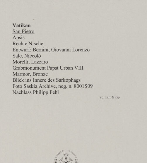 Rückseite von Bibliotheca Hertziana [https://www.deutsche-digitale-bibliothek.de/content/lizenzen/rv-fz/] Grabmal von Papst Urban VIII.Sarkophag - Blick ins Innere des Sarkophags, bh583284_recto. Foto: Wiedenhoeft, Ron.