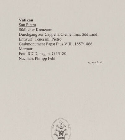 Rückseite von ICCD [https://www.deutsche-digitale-bibliothek.de/content/lizenzen/rv-ez/] Grabmal von Papst Pius VIII. Albani - , bh583306_recto. Foto.