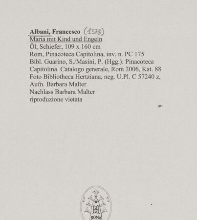 Rückseite von Bibliotheca Hertziana [https://www.deutsche-digitale-bibliothek.de/content/lizenzen/rv-ez/] Maria mit Kind und Engeln - , bh584101_recto. Foto: Malter, Barbara.