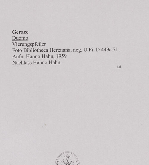 Rückseite von Bibliotheca Hertziana [https://www.deutsche-digitale-bibliothek.de/content/lizenzen/rv-fz/] CattedraleVierung und Querhaus - Nordapsis und nordöstlicher Vierungspfeiler von Südwesten (nach der Restaurierung), bh585199_recto. Foto: Hahn, Hanno.