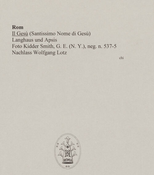 Rückseite von Kidder Smith, G. E. (New York) [https://www.deutsche-digitale-bibliothek.de/content/lizenzen/rv-ez/] Il Gesù - Langhaus und Apsis, bh585537_recto. Foto.