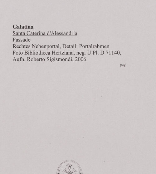 Rückseite von Bibliotheca Hertziana [http://creativecommons.org/licenses/by-nc-sa/4.0/] Rechtes Seitenportal - Archivolten, bh585652_recto. Foto: Sigismondi, Roberto.