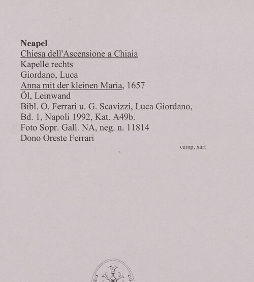 Rückseite von Sopr. BAS NA [https://www.deutsche-digitale-bibliothek.de/content/lizenzen/rv-ez/] Anna mit der kleinen Maria - Gesamtansicht, bh586364_recto. Foto.