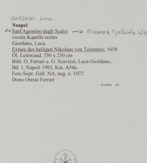 Rückseite von Sopr. BAS NA [https://www.deutsche-digitale-bibliothek.de/content/lizenzen/rv-ez/] Extase des heiligen Nikolaus von Tolentino - Gesamtansicht, bh586366_recto. Foto.