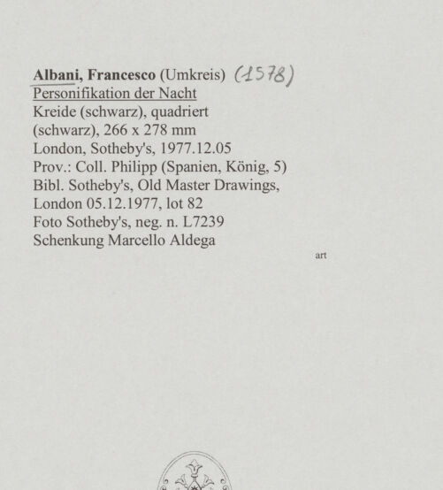 Rückseite von Sotheby's [https://www.deutsche-digitale-bibliothek.de/content/lizenzen/rv-ez/] Personifikation der Nacht - , bh586945_recto. Foto.