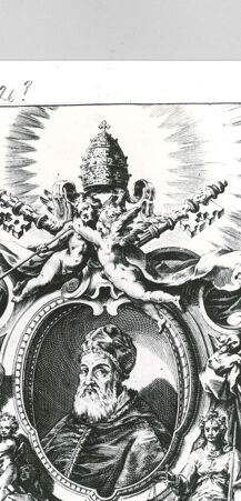 Rückseite von Bibliotheca Hertziana [http://creativecommons.org/publicdomain/mark/1.0/] Leo XI, gerahmt von den Tugenden Caritas und Justitia - , bh587473. Foto.