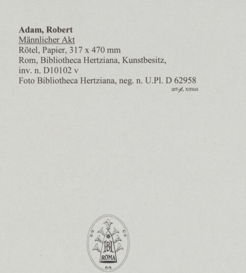 Rückseite von Bibliotheca Hertziana [https://www.deutsche-digitale-bibliothek.de/content/lizenzen/rv-fz/] Männlicher Akt - , bh587876_recto. Foto.