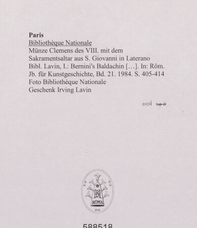 Rückseite von Bibliothèque Nationale [https://rightsstatements.org/page/CNE/1.0/] Münze Clemens des VIII. mit dem Sakramentsaltar aus S. Giovanni in Laterano - , bh588518_recto. Foto.