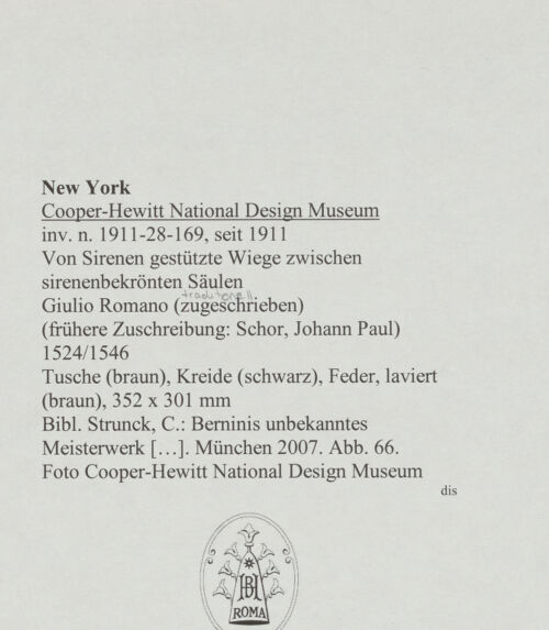 Rückseite von Cooper-Hewitt National Design Museum [https://www.deutsche-digitale-bibliothek.de/content/lizenzen/rv-ez/] Von Sirenen gestützte Wiege zwischen sirenenbekrönten Säulen - , bh588523_recto. Foto.