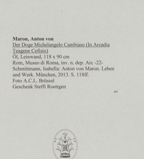 Rückseite von A.C.L. Bruxelles [https://www.deutsche-digitale-bibliothek.de/content/lizenzen/rv-ez/] Der Doge Michelangelo Cambiaso (In Arcadia Teagene Cefisio) - , bh588529_recto. Foto.