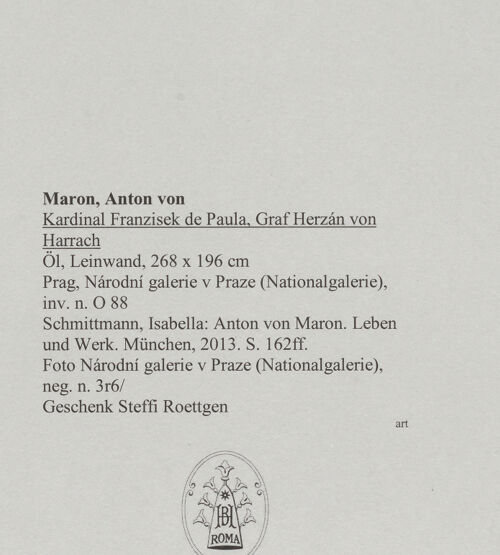 Rückseite von Národní galerie v Praze (Nationalgalerie) [https://www.deutsche-digitale-bibliothek.de/content/lizenzen/rv-ez/] Kardinal Franzisek de Paula, Graf Herzán von Harrach - , bh588532_recto. Foto.