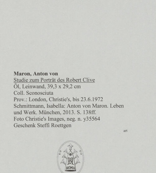 Rückseite von Christie's Images [https://www.deutsche-digitale-bibliothek.de/content/lizenzen/rv-ez/] Studie zum Porträt des Robert Clive - , bh588534_recto. Foto.