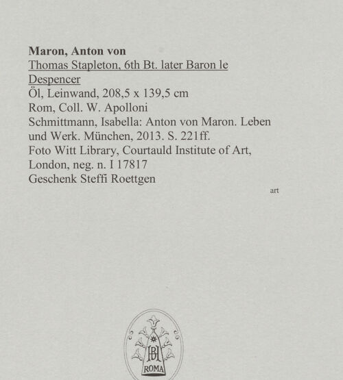 Rückseite von Witt Library, Courtauld Institute of Art, London [https://www.deutsche-digitale-bibliothek.de/content/lizenzen/rv-ez/] Thomas Stapleton, 6th Bt. later Baron le Despencer - , bh588538_recto. Foto.