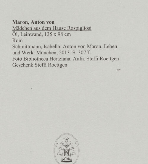 Rückseite von Bibliotheca Hertziana [https://www.deutsche-digitale-bibliothek.de/content/lizenzen/rv-ez/] Mädchen aus dem Hause Rospigliosi - , bh588564_recto. Foto: Roettgen, Steffi.