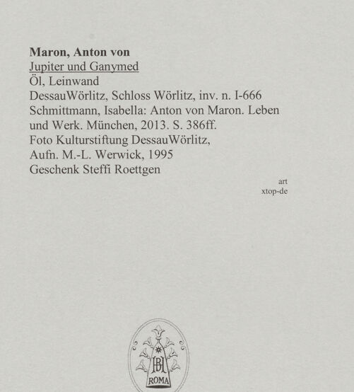 Rückseite von Kulturstiftung DessauWörlitz [https://www.deutsche-digitale-bibliothek.de/content/lizenzen/rv-ez/] Jupiter und Ganymed - , bh588565_recto. Foto: Werwick, M.-L..