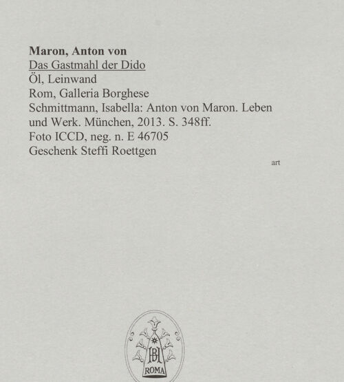 Rückseite von ICCD [https://www.deutsche-digitale-bibliothek.de/content/lizenzen/rv-ez/] Das Gastmahl der Dido - , bh588571_recto. Foto.