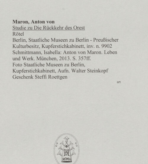 Rückseite von Staatliche Museen zu Berlin, Kupferstichkabinett [https://www.deutsche-digitale-bibliothek.de/content/lizenzen/rv-ez/] Studie zu Die Rückkehr des Orest - , bh588574_recto. Foto: Steinkopf, Walter.