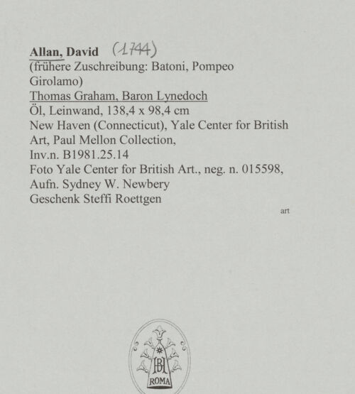 Rückseite von Yale Center for British Art [https://www.deutsche-digitale-bibliothek.de/content/lizenzen/rv-ez/] Thomas Graham, Baron Lynedoch - , bh588589_recto. Foto: Newbery, Sydney W..